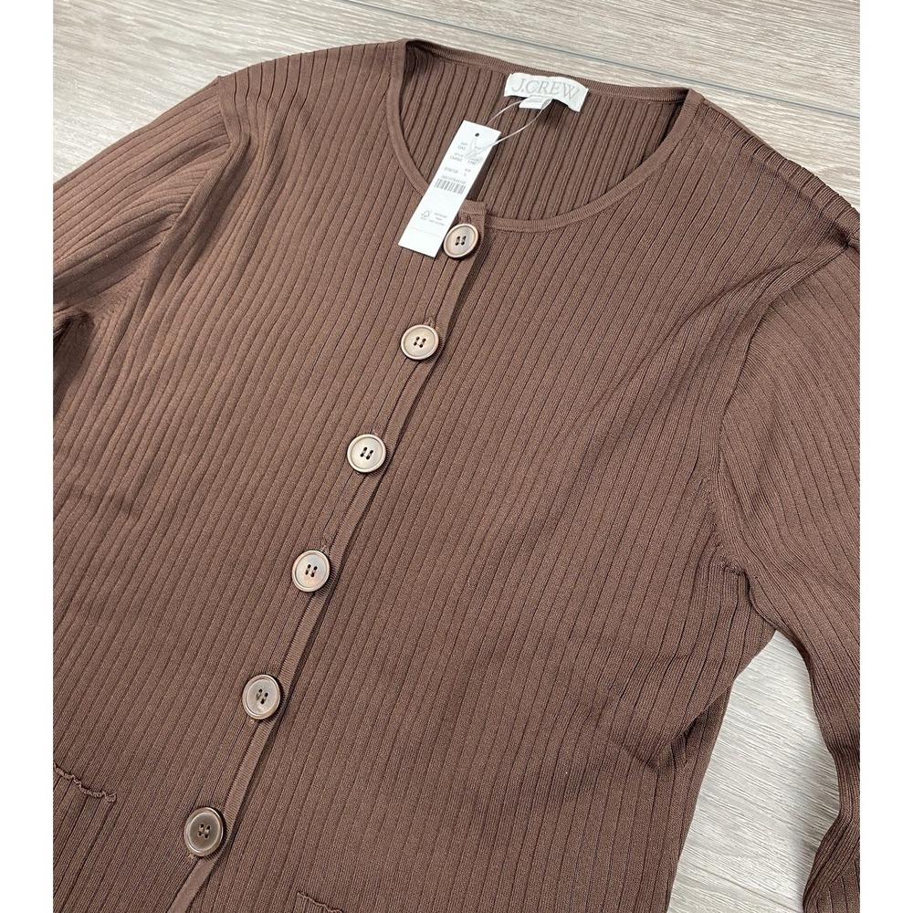 J‎ Crew Women's Super Stretch Button Front Ribbed Cardigan Brown Size Large New
